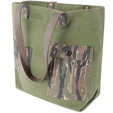 Canvas Tote Bag Multi Purpose Large Utility Carry Bag 23L Olive & Tiger Stripe