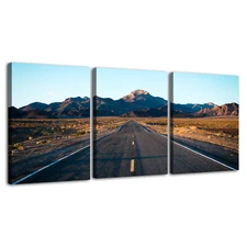 Road Mountains Landscape Wall Art Canvas Painting Set of 3 Room Decor Poster