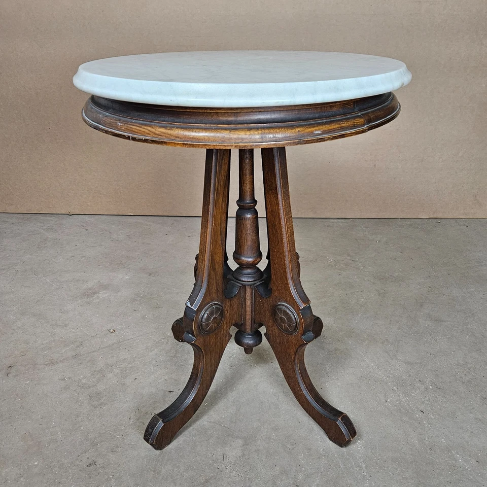 Antique Mahogany Center Table with Marble Top - Image 4 of 4