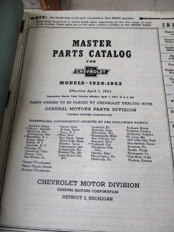 MASTER AUTO PARTS Catalog For CHEVROLET 1929 52, 6Cylinder,Mechanic Reference eBay