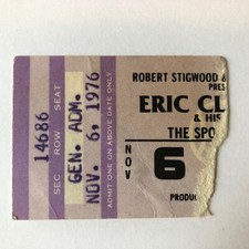 1976~ERIC CLAPTON~NO REASON TO CRY~CONCERT TICKET STUB~HOLLYWOOD, FL