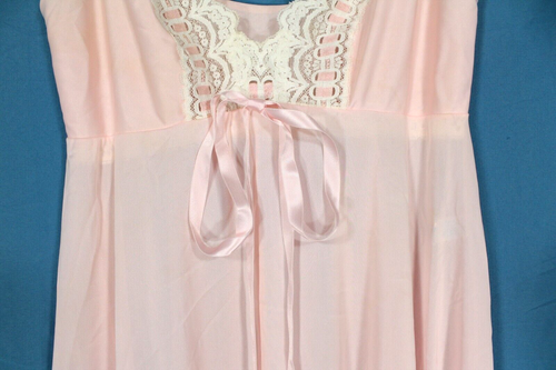 VTG OLGA Thin NYLON Pink SECRET STRETCH Floral/Lace V-Neck PEIGNOIR NIGHTGOWN 32 - Picture 3 of 6