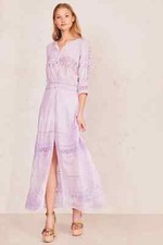 $365 NEW LoveShackFancy BETH DRESS Violet Splash Hand Dye Purple White Crochet S