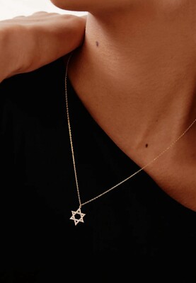 14k Real Yellow Gold Genuine Diamond Star Of David for Women, Jewish , Dazzling