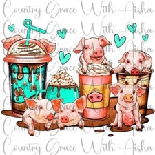 Sublimation Transfer Print Coffee Pig Ready to Press Heat Transfer