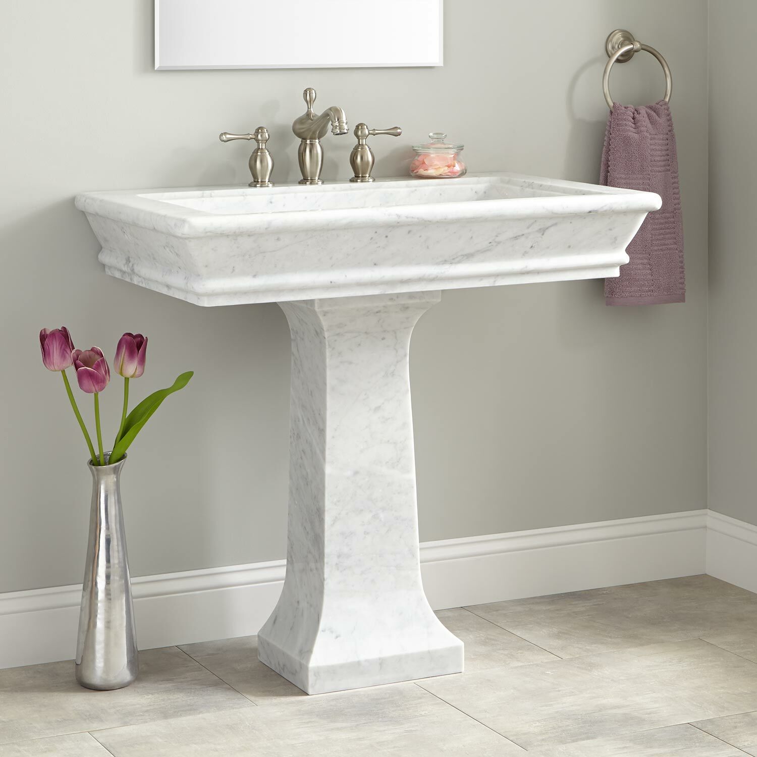 Signature Hardware 36 Polished Carrara Marble Pedestal Sink For