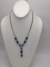  48 Kenneth Cole Silver Tone Blue Stone Y Necklace 336D
