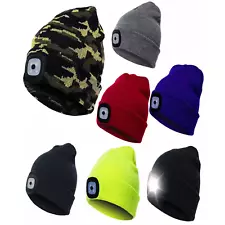 Unisex Rechargeable LED Beanie Hat Knit Light Up Headlamp Cap USB-7 Colors