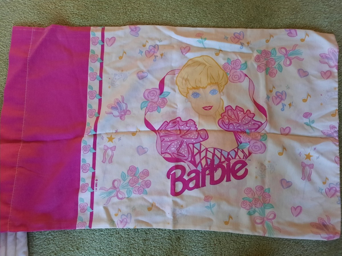 Vintage Barbie Bedding Fitted Flat Sheet Pillowcase 1995 Ballerina 