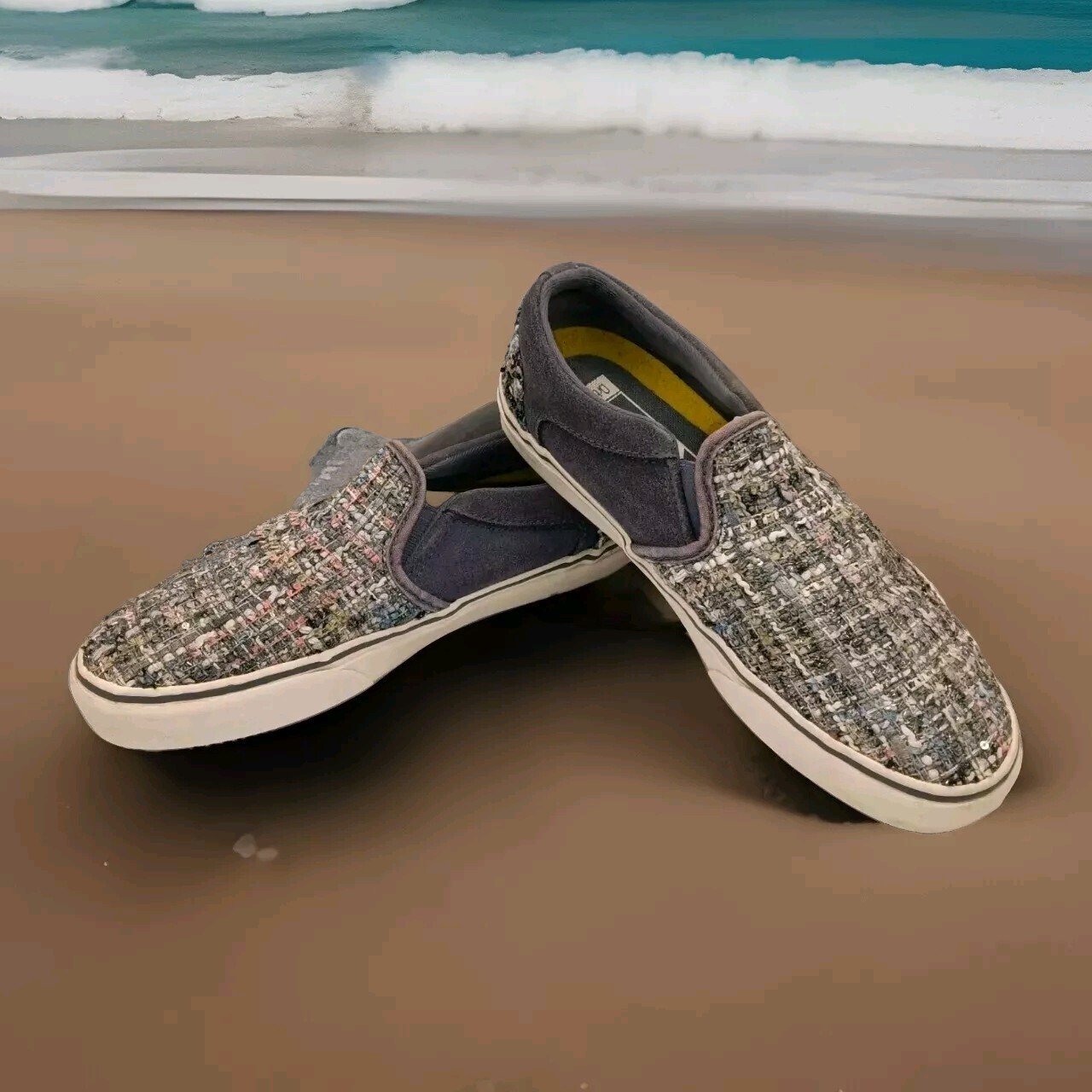Vans Womens Size 8 Grey Glitter Slip On Sneaker with Ortholite Skate Plate-image