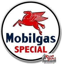 (MOBI-12) 12" ROUND MOBIL MOBILGAS SPECIAL GAS PEGASUS GASOLINE PUMP OIL DECAL 