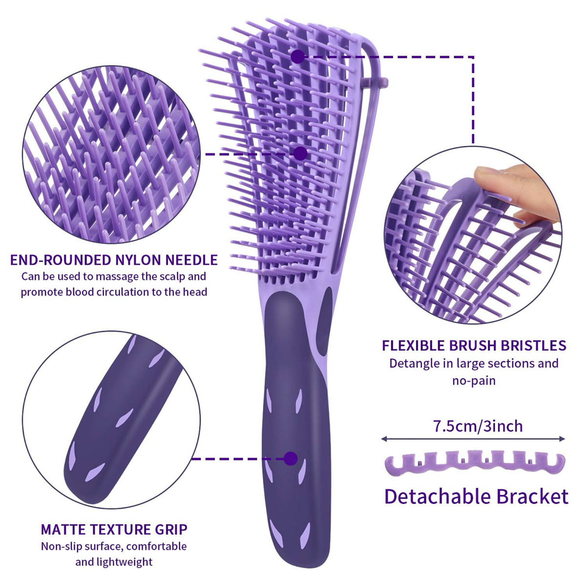 Black and Purple Hair Therapy Brush The Purple Pro with Holographic Headcase | Detangling Brush  main image 3