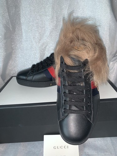 Limited E Gucci Men's Unisex Fur Lined Ace Sneakers Trainers UK 6.5 US 7.5 40.5 - 第 6/7 張圖片