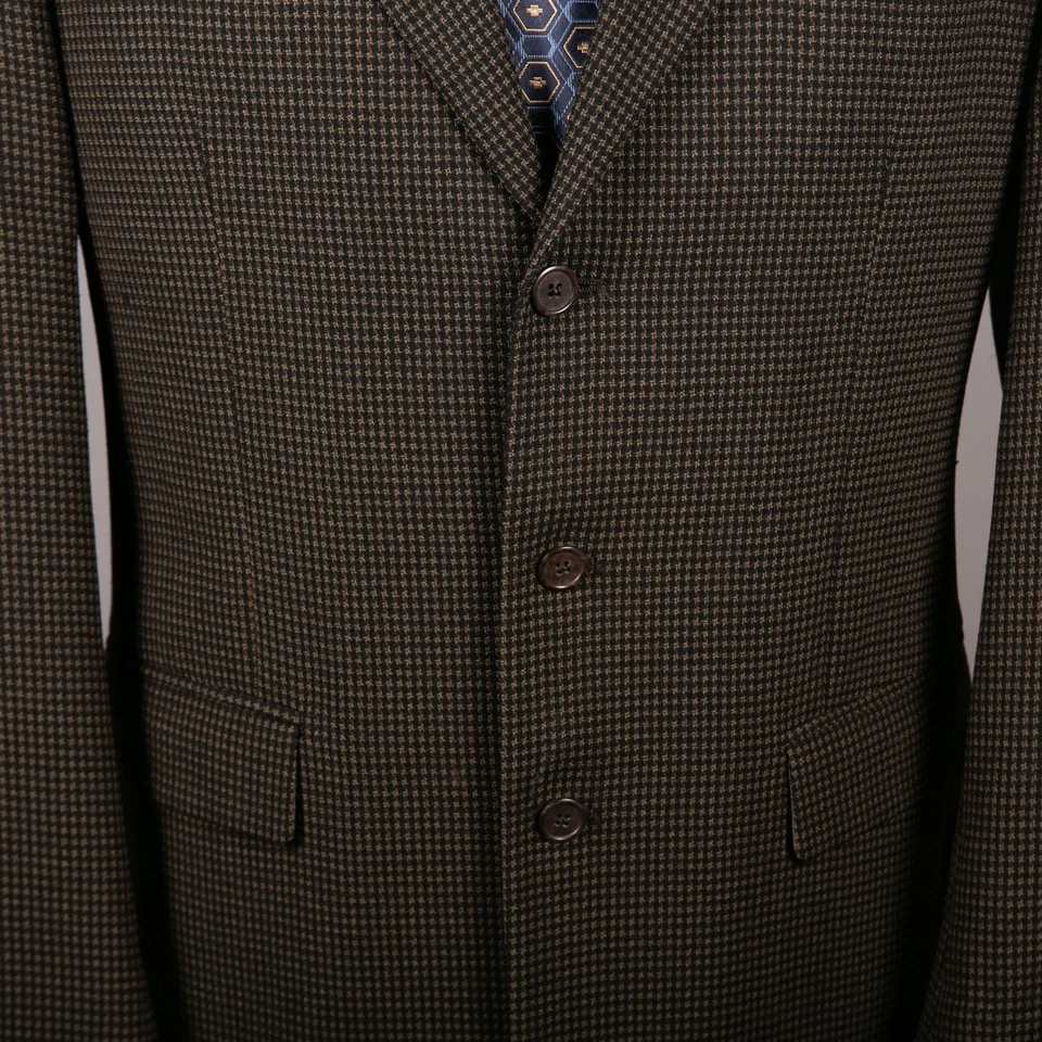 Tallia Uomo Mens Sport Coat 42R Pure Wool 3 Button Blazer Brown Check Ventless - Imagem 3 de 4