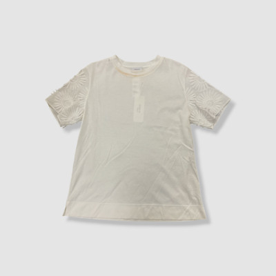 Akris Punto Women's White Hello Sunshine Embroidered Floral Cotton Top Size 6