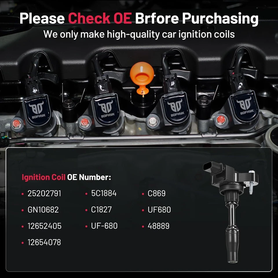 Paquete de 4 bobinas de encendido UF680 para GMC Canyon 2015-2018 2,5 L l4 Foto 4 de 4