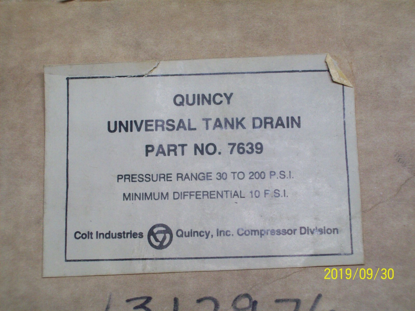 QUINCY 7639 UNIVERSAL TANK DRAIN 30 to 200 PSI AIR COMPRESSOR VALVE