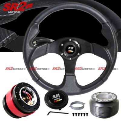 14'' Steering Wheel + Quick Release + Hub + Horn For 90-93 Accord 92-96 Prelude