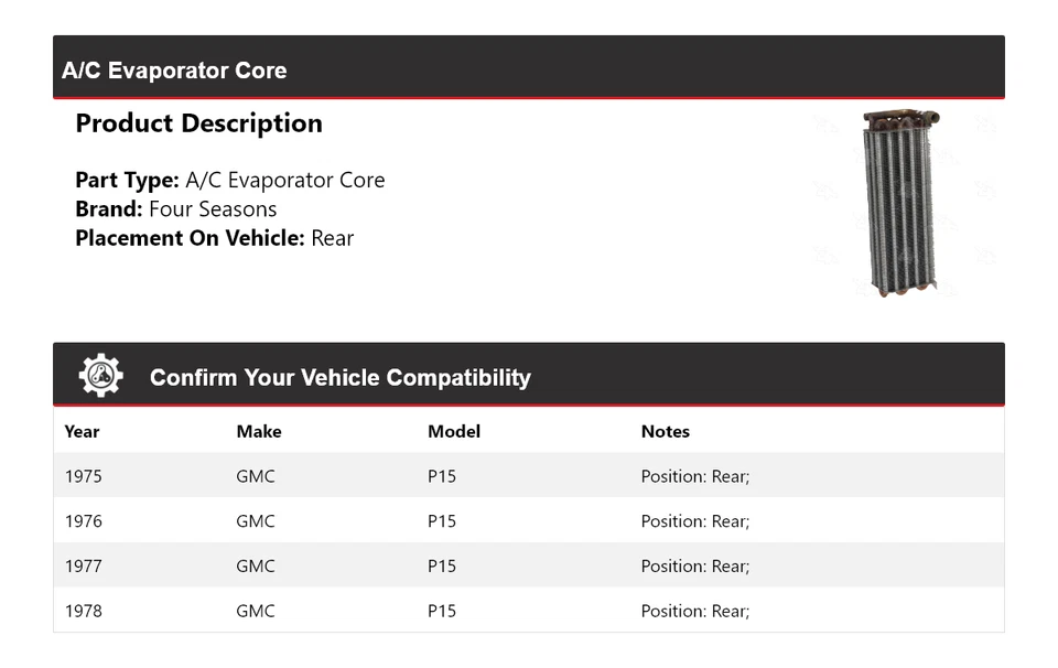 Задняя сердцевина испарителя для 1975-1978 GMC P15 A/C 4 сезона 1976 1977 - Изображение 2 из 4