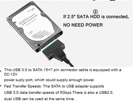 USB 3.0 to SATA III Hard Drive Adapter for 2.5 "3.5" HDD SSD with 12V 2A Power - Image 3 of 3