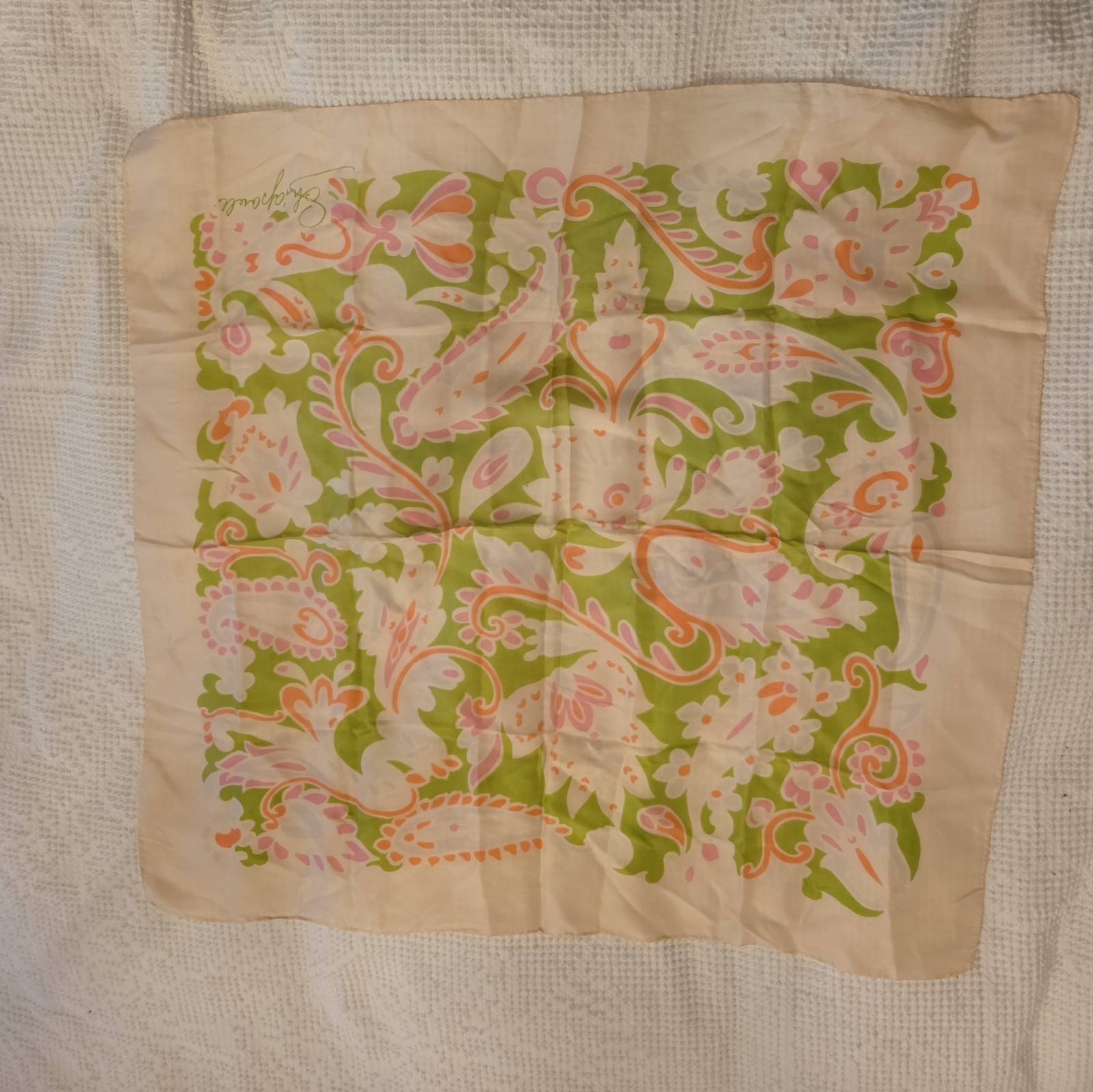VINTAGE  SCHIAPARELLI SCARF  yellow pink lime beautiful 26 