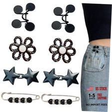 8 Pcs Pant Waist Tightener, Adjustable Black Pant Clips Waist Black Star