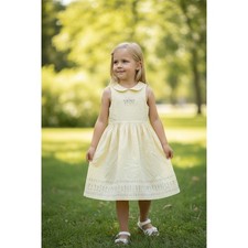 Vintage Gymboree Rainbow Tag Floral Linen Dress Girls XXL 6-7 Yellow Cottagecore