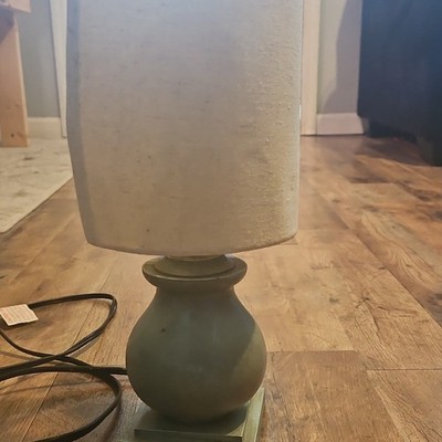 Green Base Table Lamp w/ Beige Shade, Corded Wall Switch, Solid Plain