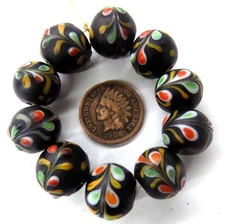 10 Black Fancy Wreath Fancy Lamp Made African Trade Beads Venetian Style  TT522