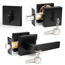 Flat Entry Levers Lock Sets and Single Cylinder Deadbolts Keyed 1 Pack Black