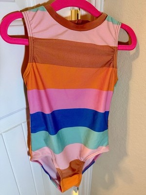 Art Class Girls Multicolor Striped Half Zip One-Piece Swimsuit Size S (6/7)