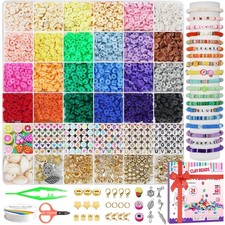 6800 Clay Beads Bracelet Making Kit 24 Colors Spacer Flat Beads for kids Jewelry