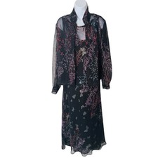 CAROL LITTLE Two Piece Slip Dress Butterfly Floral Sheer Accents Women’s Medium