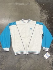 Vtg NOS 90s Adidas Track Jacket Logo Trefoil Full Zip SZ M Grey Teal NWT