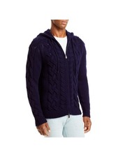 Designer Brand Mens Navy Collarless Full Zip Wool Blend Sweater XXL