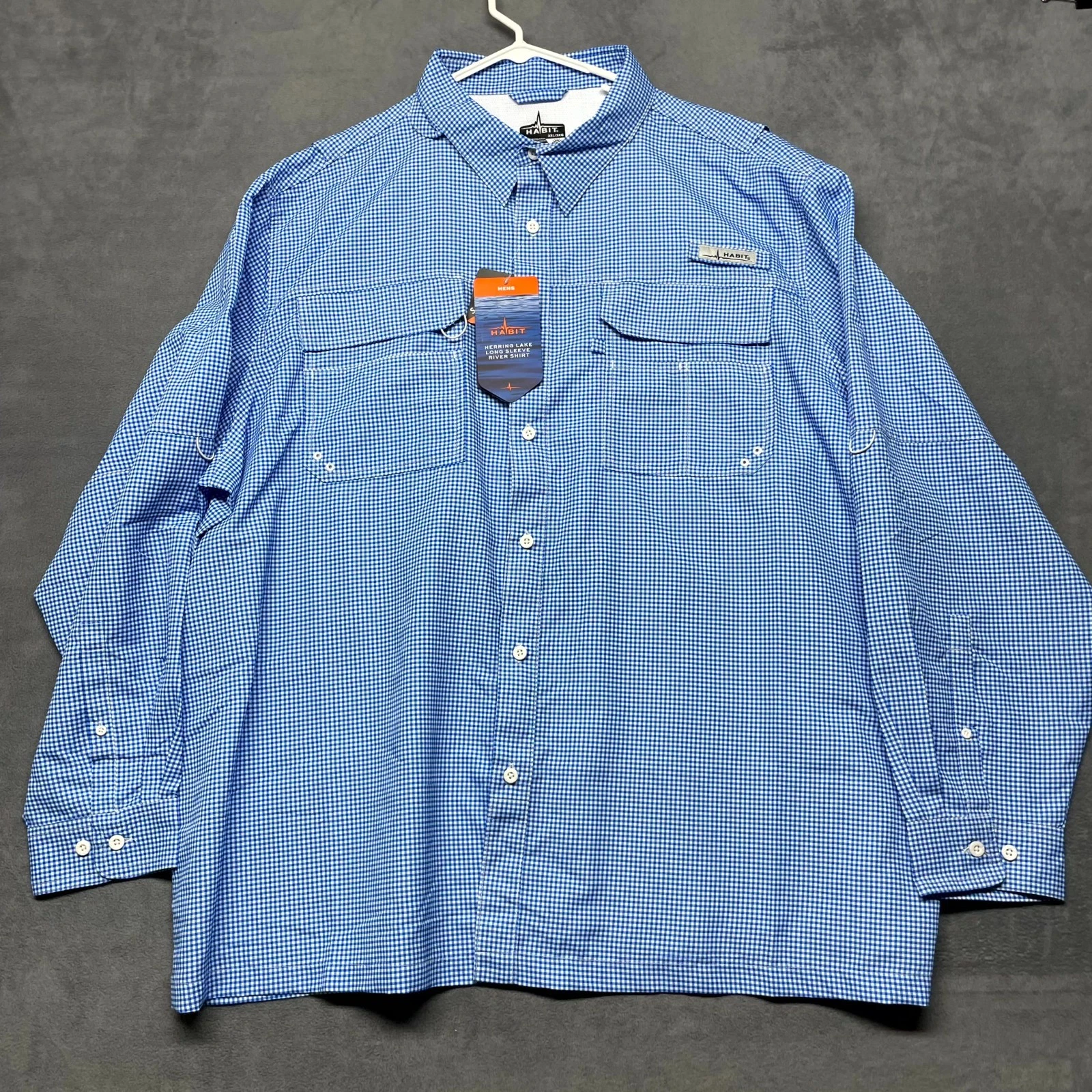 Habit River Guide Fishing Shirt Mens 3XL Blue White Check Vented Back Button Up