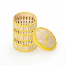 3 Pieces Bamboo Steamer Basket Low-Height Cookware Healthy for Home Cooks