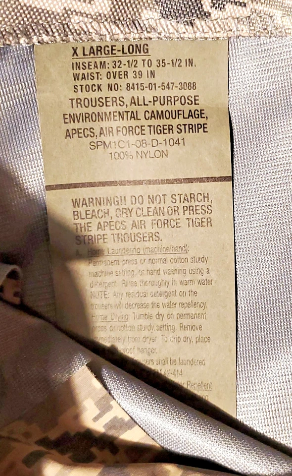 US Military Air Force Environmental Tiger Stripe Camouflage Trousers Large - Image 2 of 4