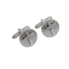 MRCUFF Cross Round Raised Pair Cufflinks in a Presentation Gift Box & 