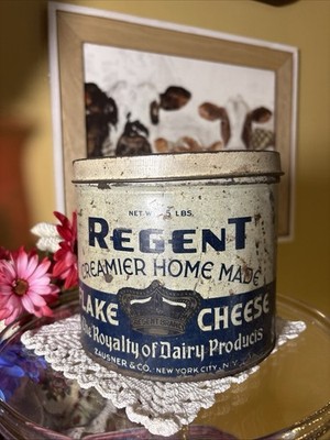 Vintage 5 lb. Regent flake Cheese Tin, Zausner &Co New York City