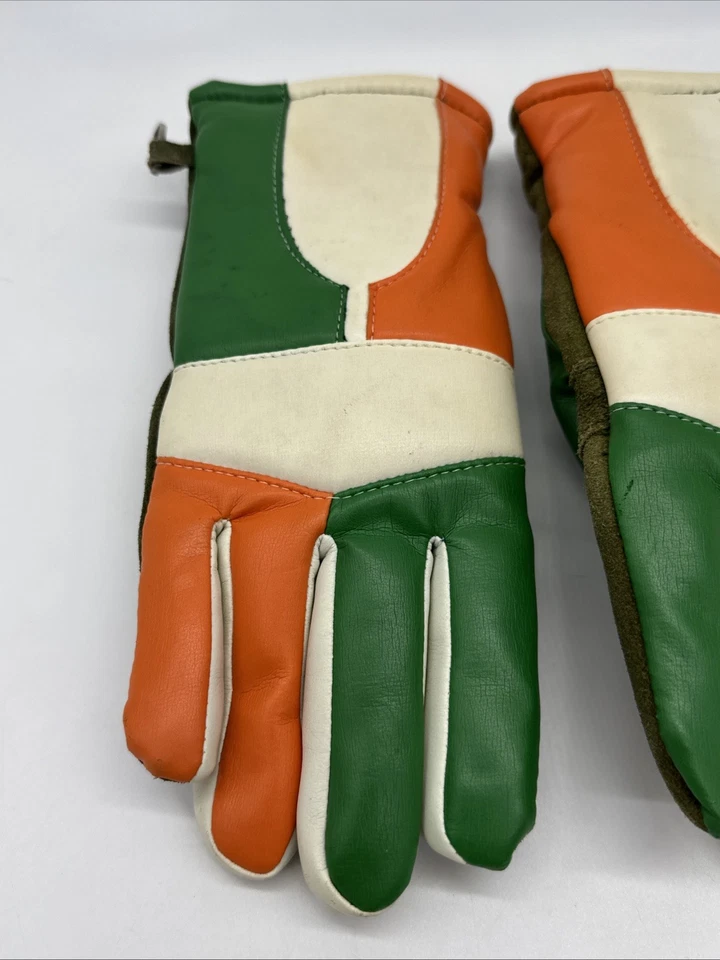 1970's - 1980's Vinyl Green & Orange Winter Gloves Size L Women's /Youth -Miami - Image 2 of 4