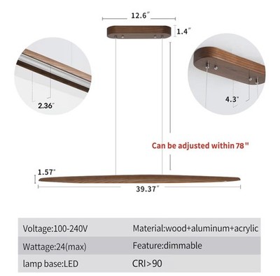 39'' Wood Linear Pendant Light LED Dimmable Hanging Light Dinning Room Light...