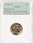 1938-D 5C PCGS MS65 Rattler OGH Buffalo Nickel Uncirculated Old Green Holder