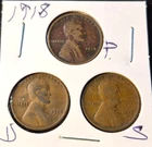 1918 P, D, S Lincoln Wheat Cent, Penny, Fine