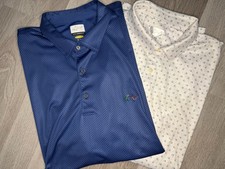 2 Greg Norman Golf Polos Mens XL Play Dry Performance Stretch Blue White