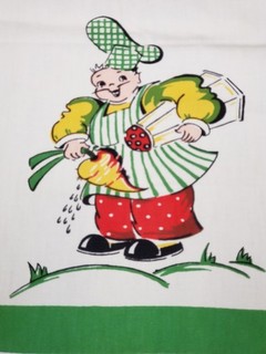 Vintage Cotton Dish Tea Towel Printed Chef w Carrot 16x24" 1950s Estate Sale
