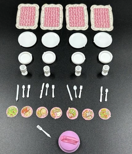 Vintage 1987 Barbie Sweet Roses Dining Room Set Accessories & Kitchen Kettle