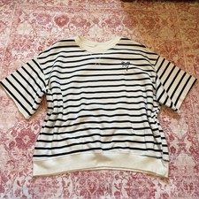 H&M Striped Crew Neck Short Sleeve Cotton Sweatshirt White Black Size L