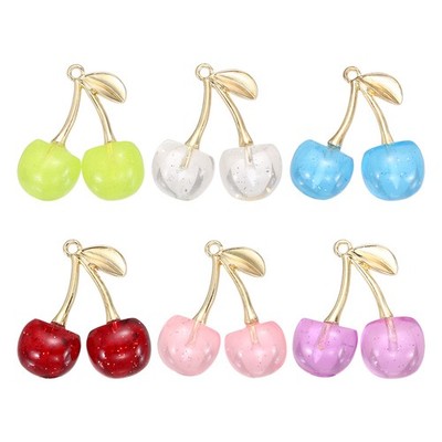 Für Cherry Charm, 6er Pack Acryl-Kirsch-Anhänger bunt + Gold