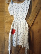 Girls Apron, Vintage, Bibbed Cottage,Blue Floral, COTTON,Red Bias Trim, Childs
